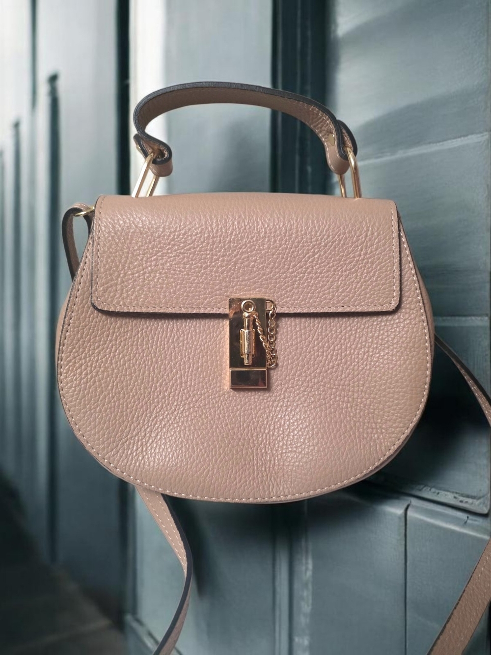 Italian Leather Beige Top Handle Crossbody Bag Borse In Pelle Gold Lock